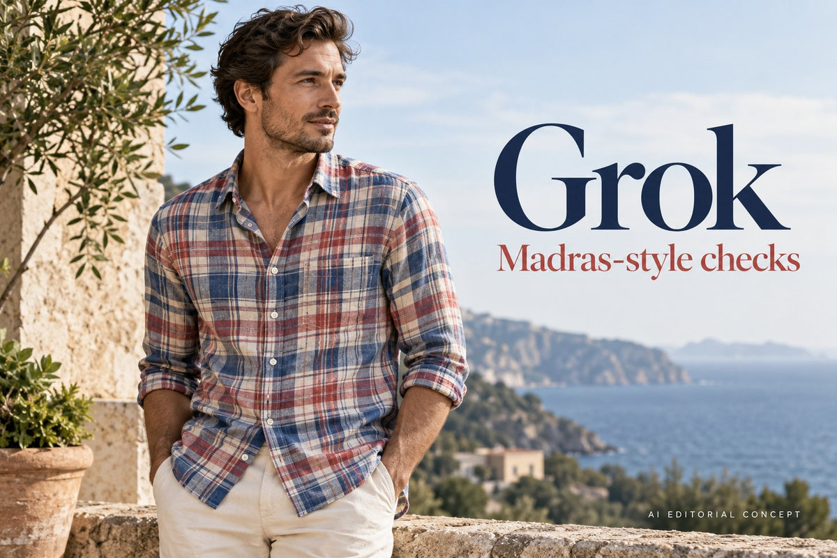 Grok — Madras-style checks — AI-generated editorial concept