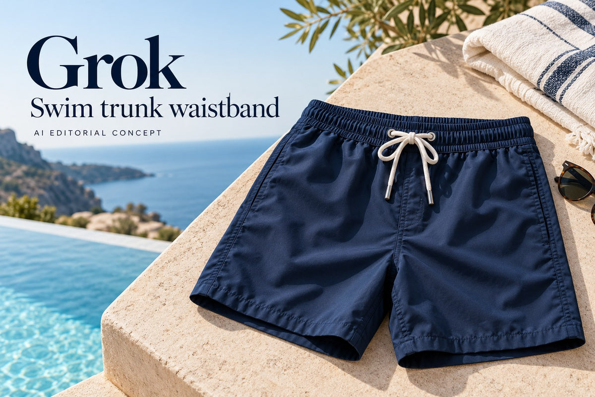 Grok — Swim trunk waistband — AI-generated editorial concept