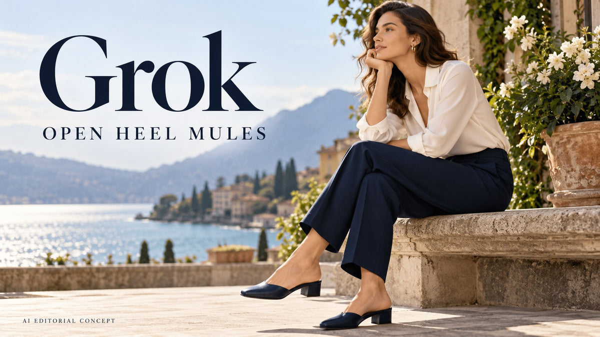Grok open heel mules — KI-generated editorial fashion concept