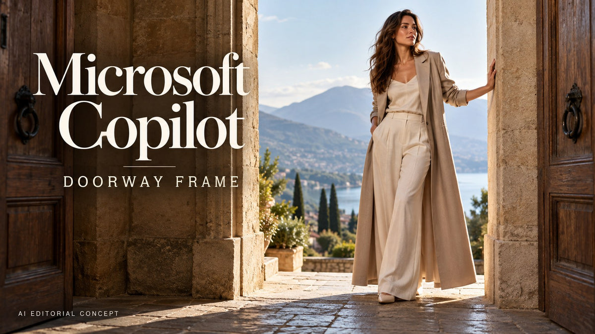 Microsoft Copilot doorway frame — AI-generated editorial fashion concept