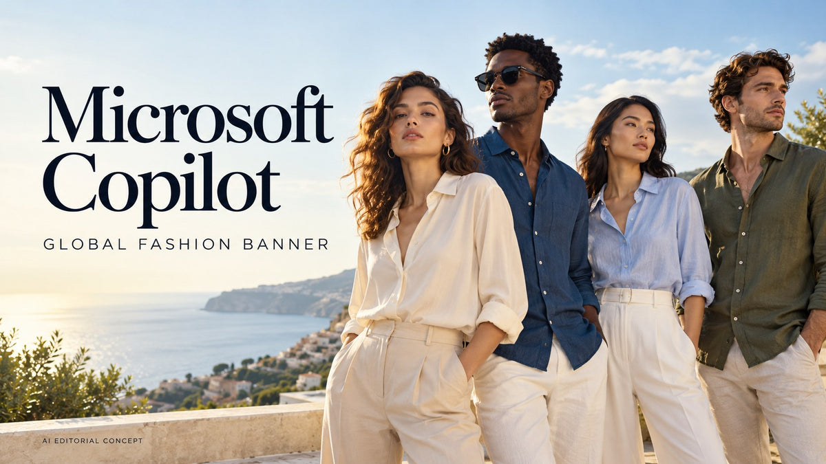 Microsoft Copilot global fashion banner — KI-generated editorial fashion concept