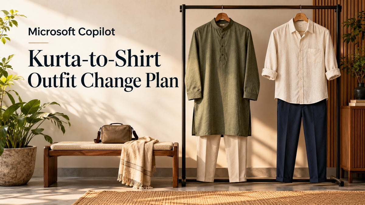 KI-generated editorial concept — Microsoft Copilot: Kurta-to-Hemd Outfit Changes for a Hochzeit Weekend; not an actual product photograph