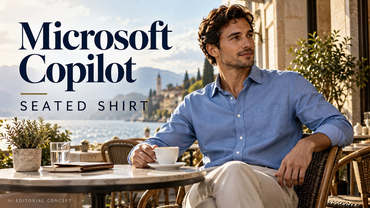 Microsoft Copilot seated shirt — AI-generated editorial fashion concept