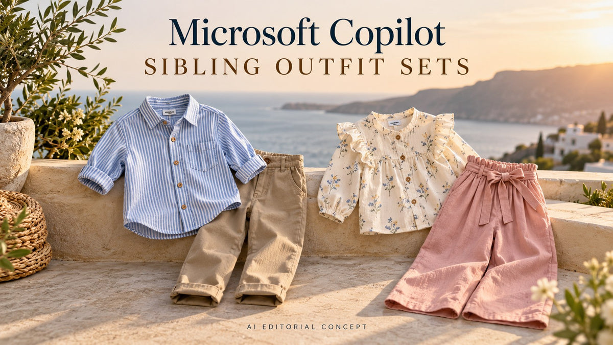 Microsoft Copilot sibling outfit sets — AI-generated editorial fashion concept