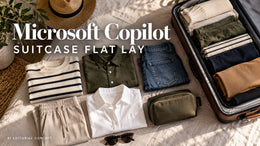 Microsoft Copilot Suitcase Flat-Lay Photo Prompts: Separate Clothing from Travel Props
