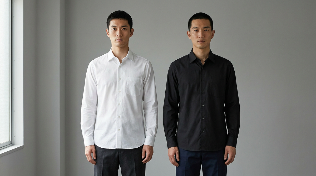 Illustrative AI-generated menswear studio image demonstrating soft contact shadows for fashion photography prompts