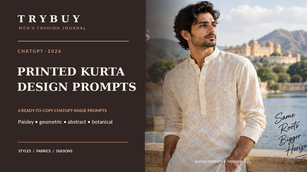 ChatGPT stampato kurta prompt for Men: 6 paisley e astratto Ideas — TryBuy kurta style concept