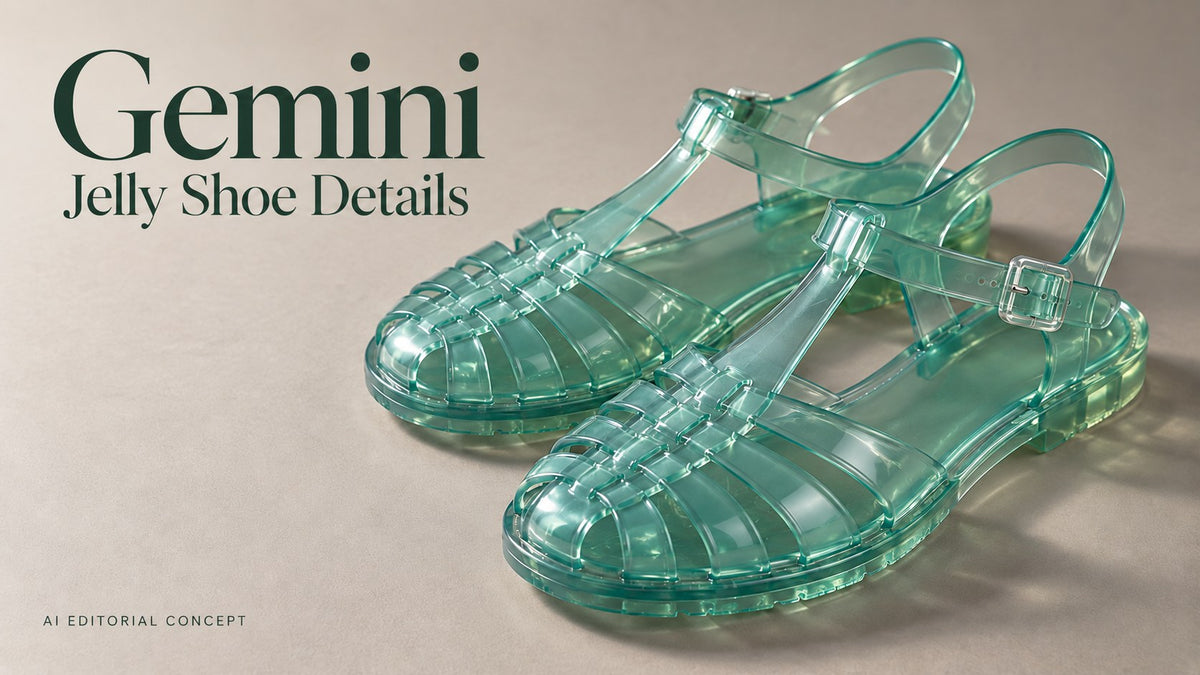 Gemini — Jelly Shoe Details; AI-generated fictional adult-fashion editorial concept