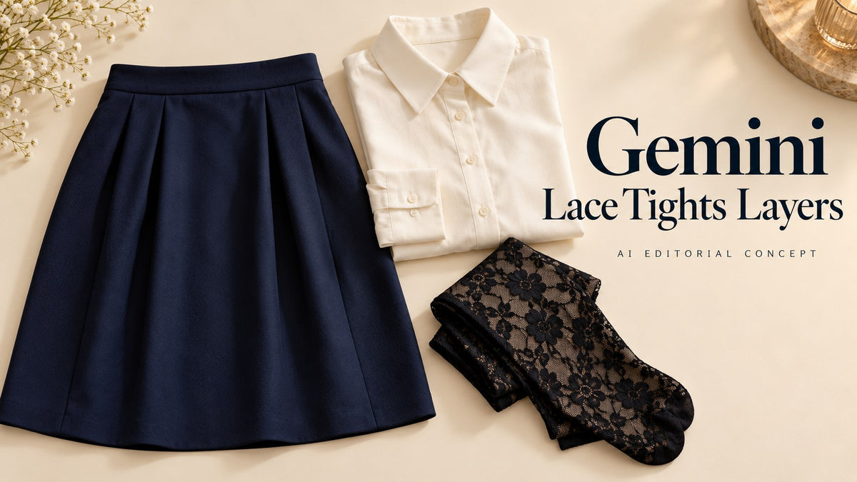 Gemini — Lace Tights Layers; AI-generated fictional adult-fashion editorial concept