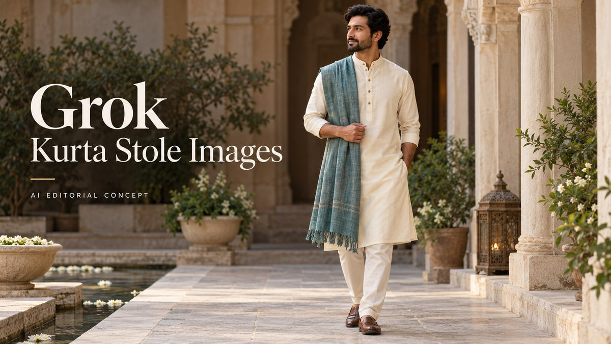 Grok — Kurta Stole Images; AI-generated fictional adult-fashion editorial concept