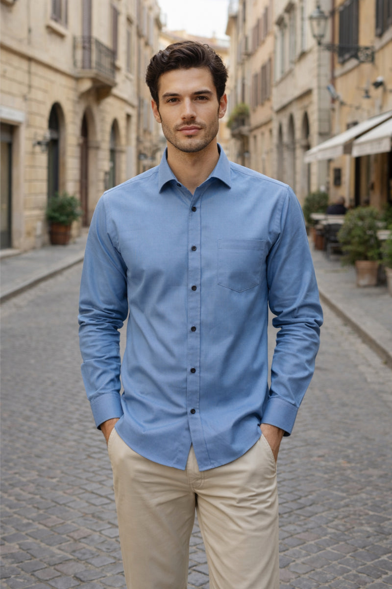 Men's Light Blue Solid Slim Fit Shirt 1