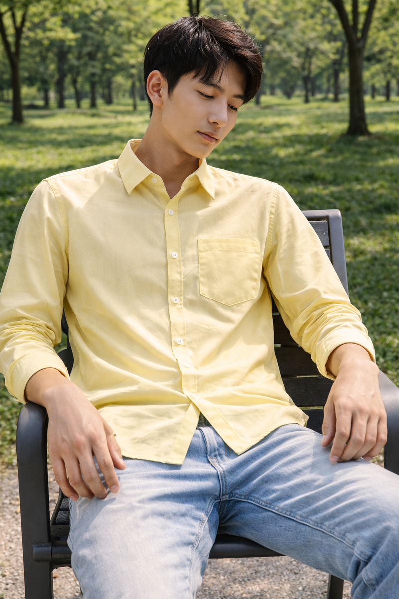 Men's Light Yellow Slim Fit Casual Shirt 6