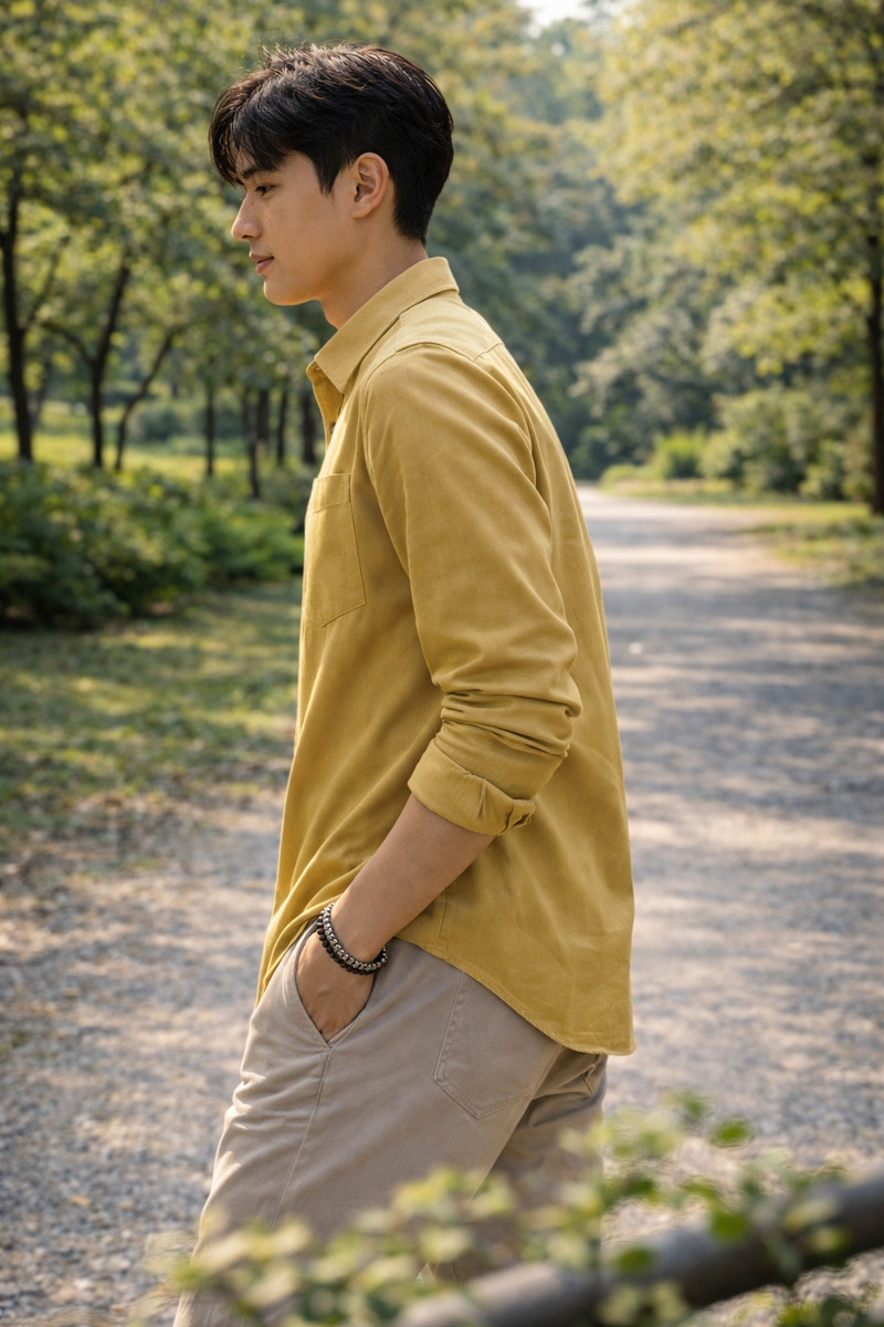 Men's Mustard Yellow Slim Fit Casual Shirt 7