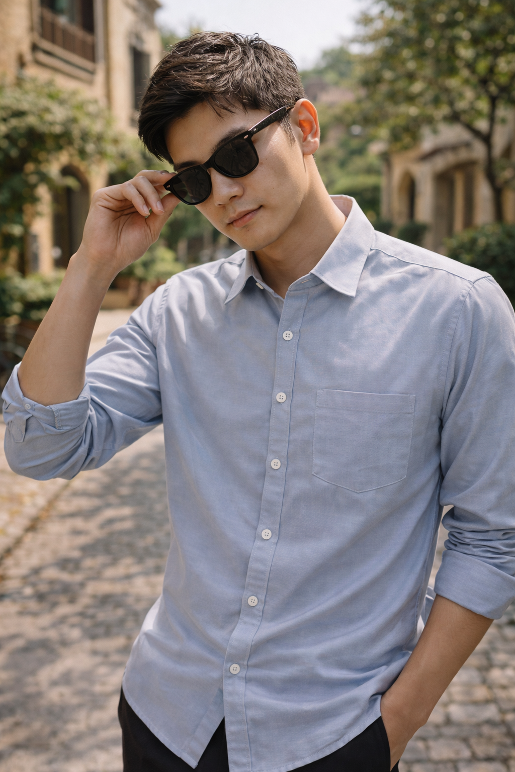 Men's Light Blue Slim Fit Casual Shirt