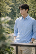 Mens Light Blue Striped Slim Fit Casual Shirt