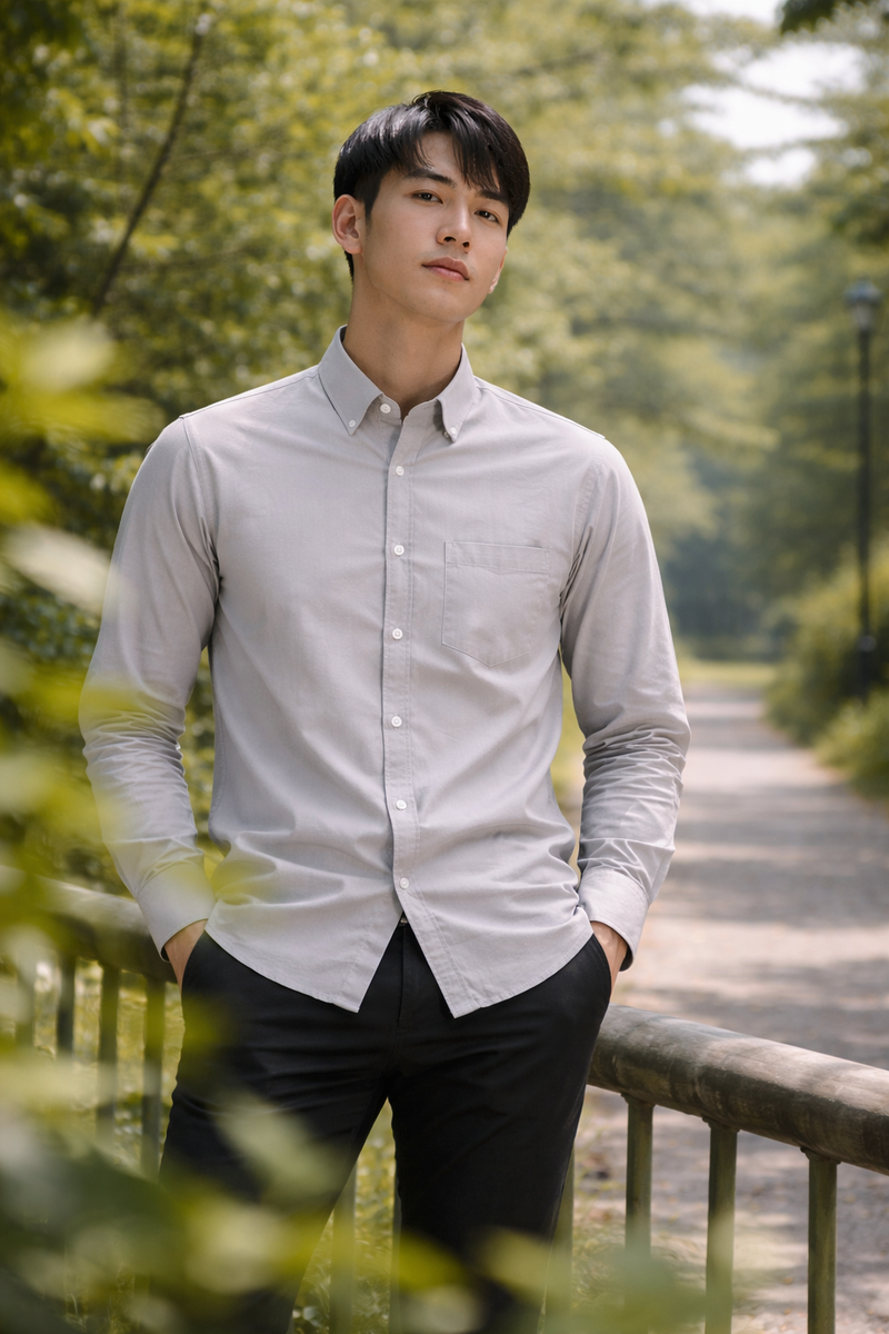 Men's Light Grey Slim Fit Casual Shirt 1