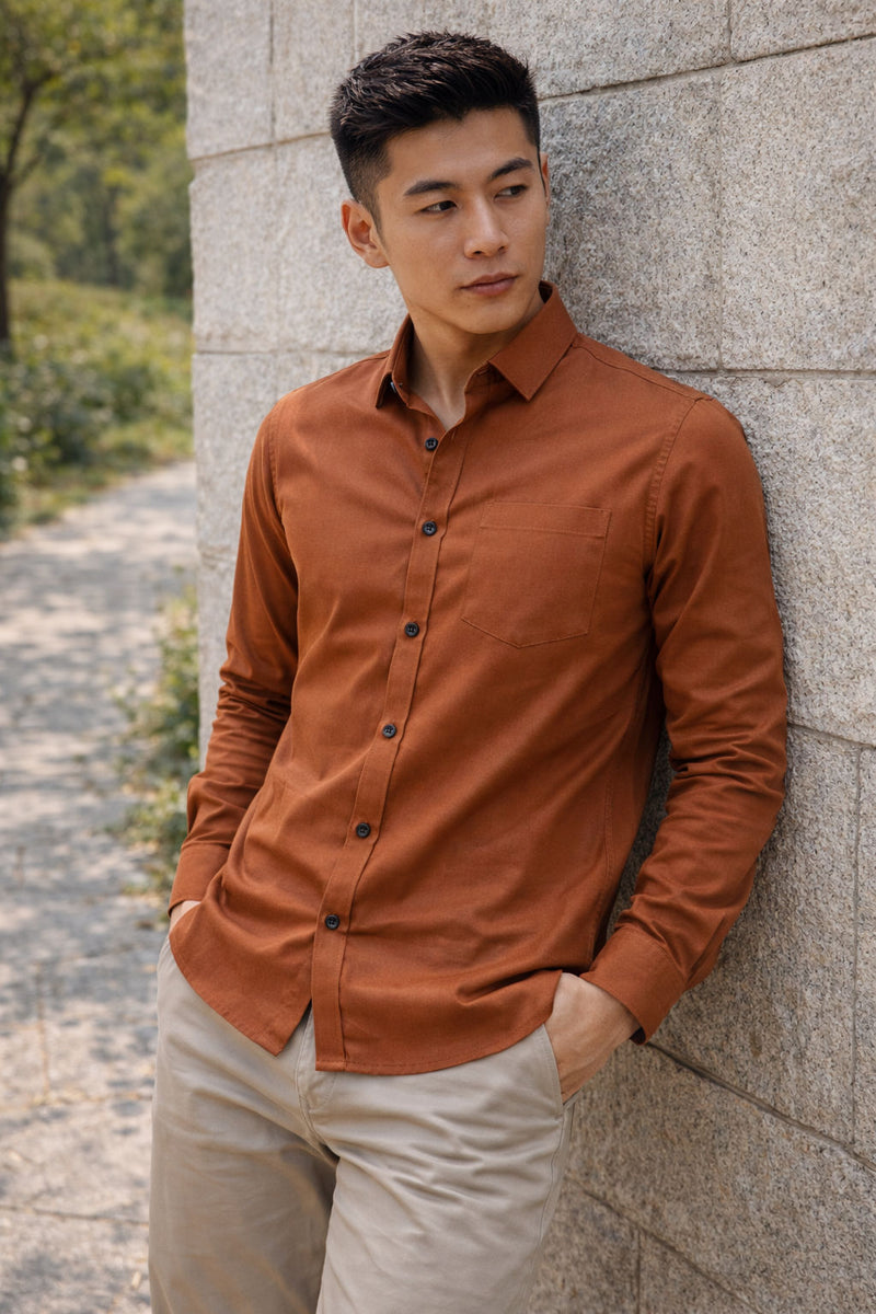 Men's Burnt Orange Slim Fit Casual Shirt 6