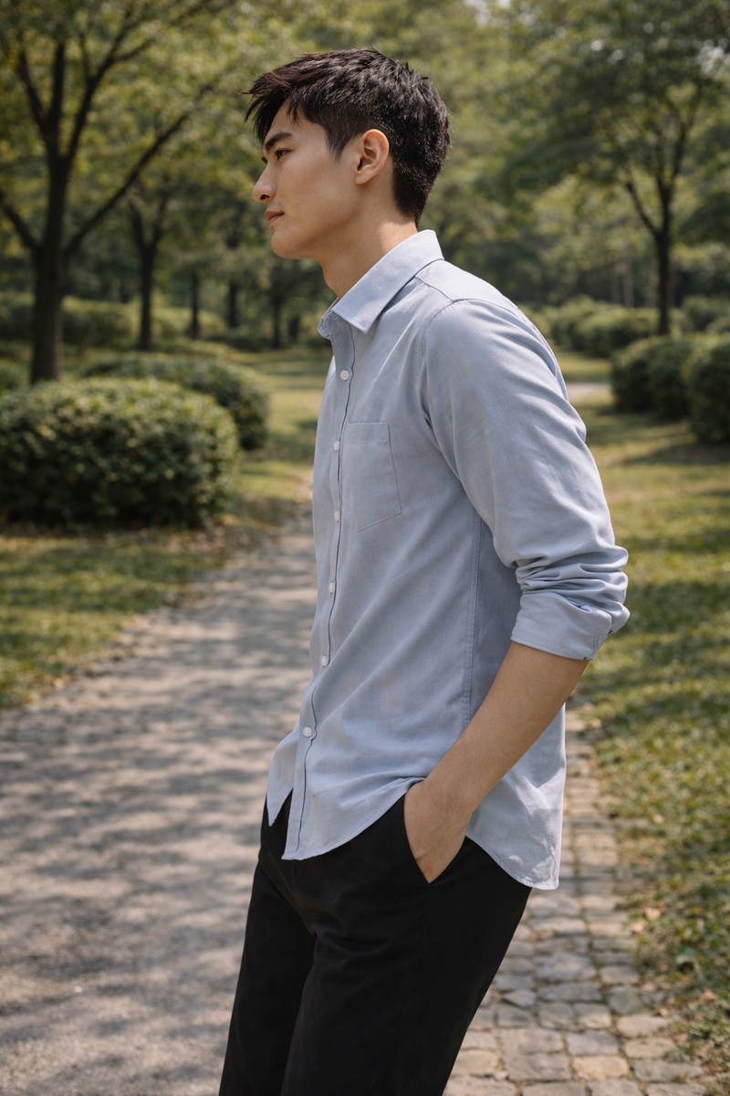 Men's Light Blue Slim Fit Casual Shirt 8