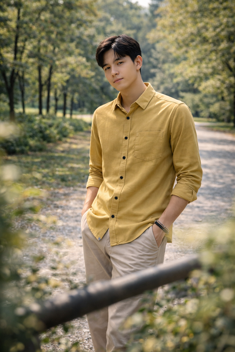 Men's Mustard Yellow Slim Fit Casual Shirt 1