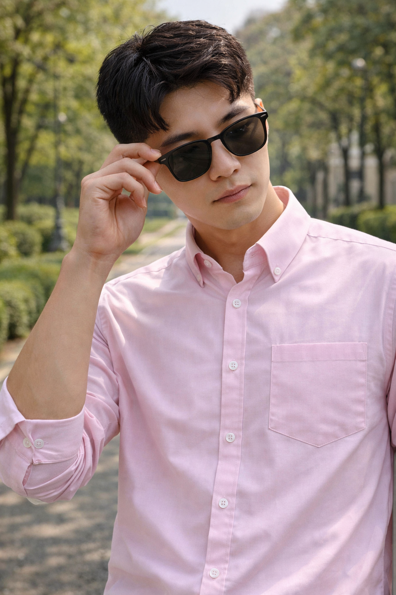 Men's Light Pink Slim Fit Casual Shirt 7