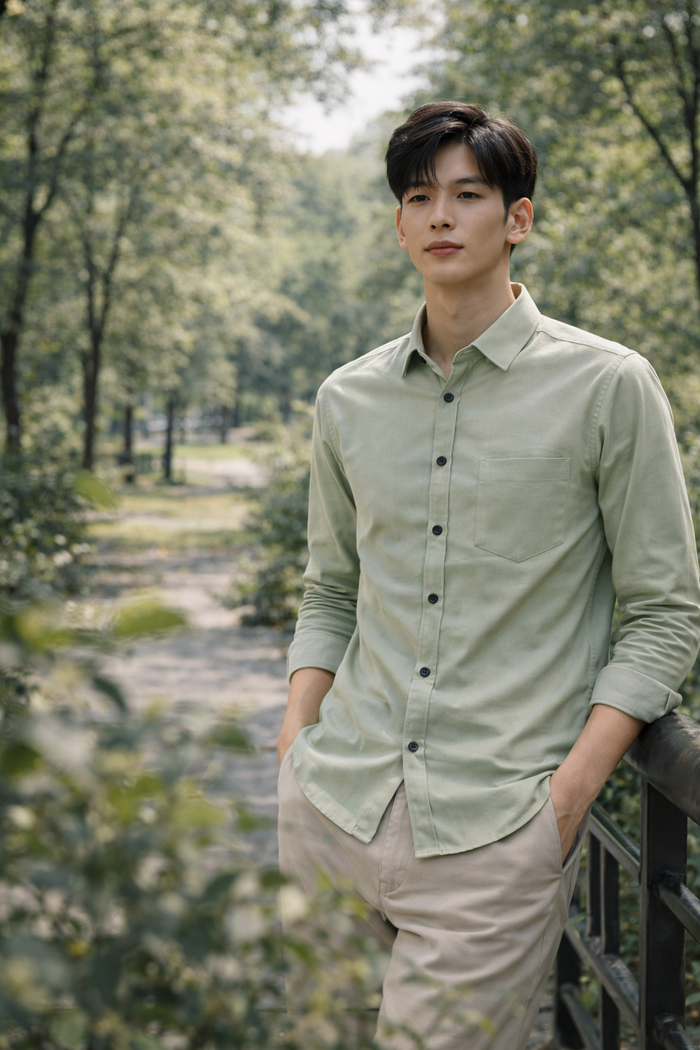 Men's Sage Green Slim Fit Casual Shirt 2