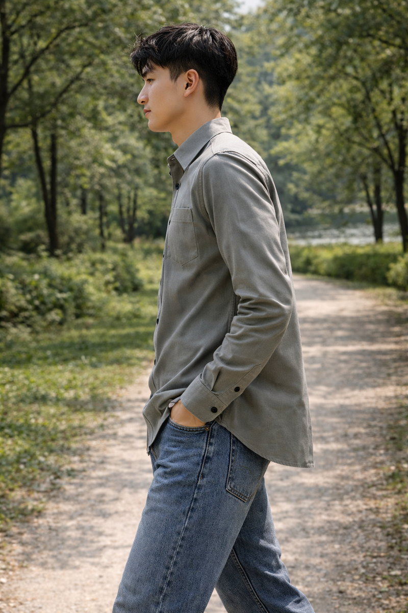 Men's Grey Slim Fit Casual Shirt 7