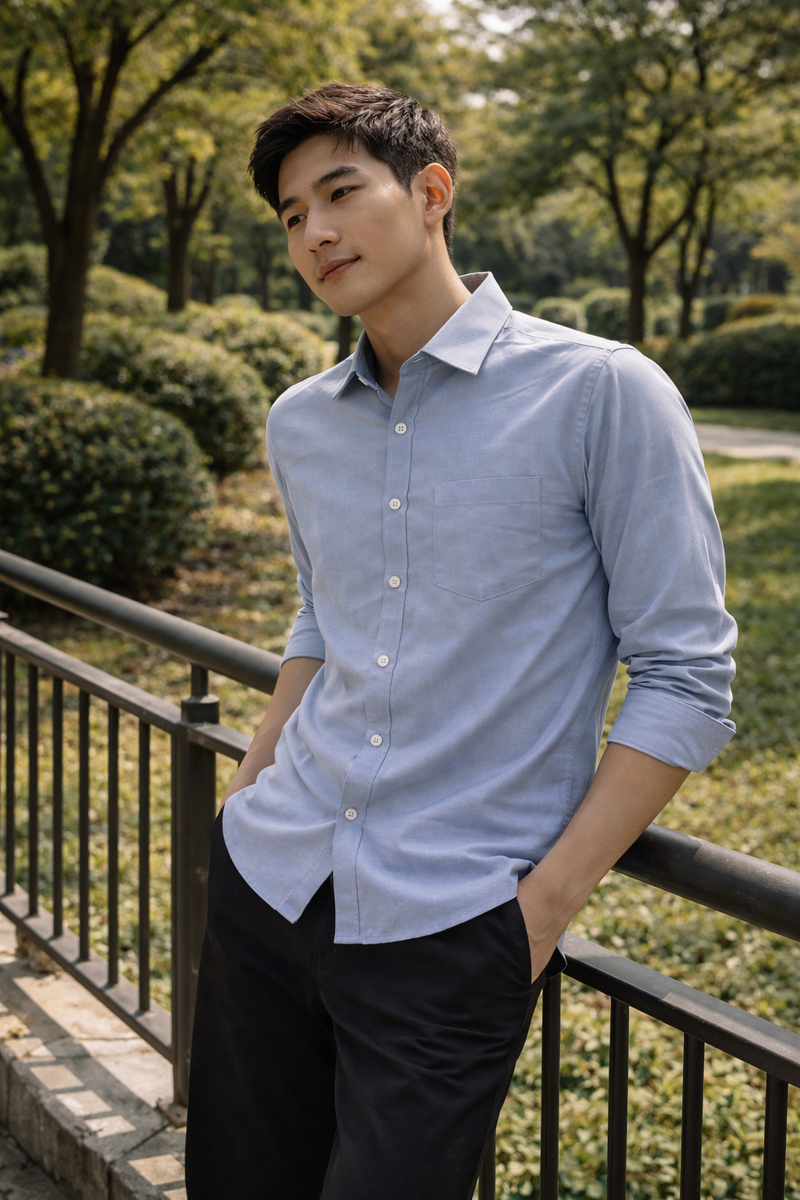 Men's Light Blue Slim Fit Casual Shirt 9