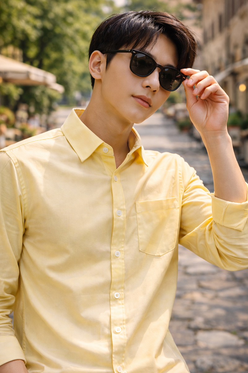Men's Light Yellow Slim Fit Casual Shirt 1