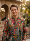 Men's Vibrant Multicolor Paisley Print Art Silk Blend Kurta