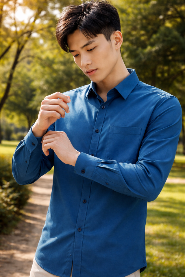 Men’s Blue Slim Fit Cotton Casual Shirt