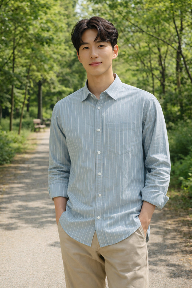 Mens Light Grey Striped Slim Fit Casual Shirt