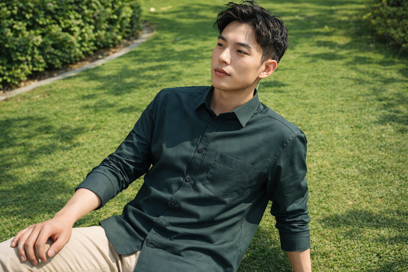Men's Dark Green Slim Fit Casual Shirt 5