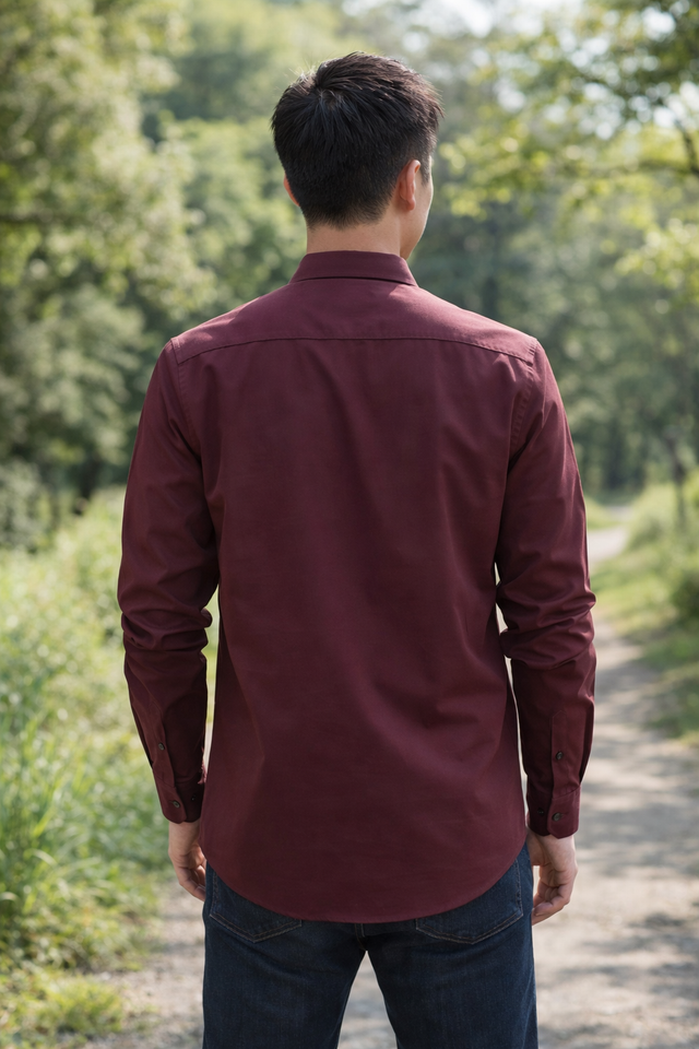 Men's maroon slim-fit casual shirt, product view
