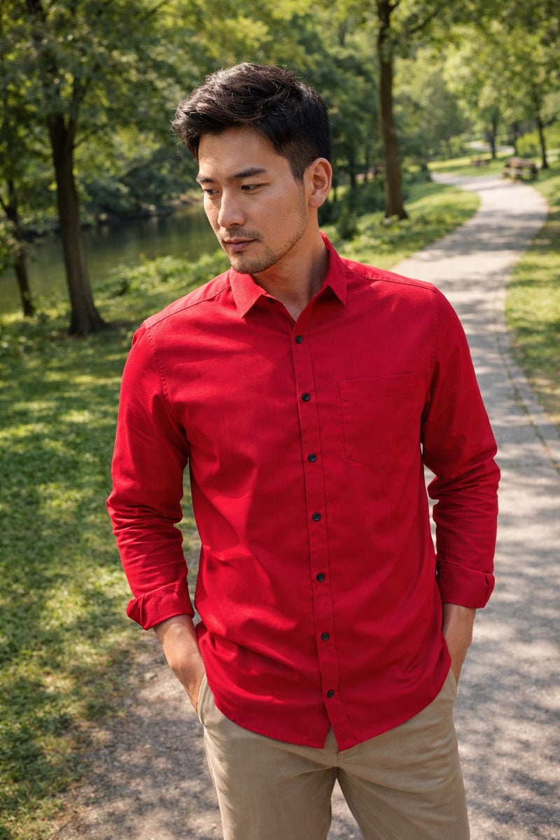 Men's Classical Red Slim Fit Casual Shirt 6