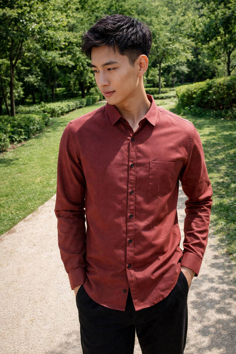 Men's Burnt Red Slim Fit Casual Shirt 8