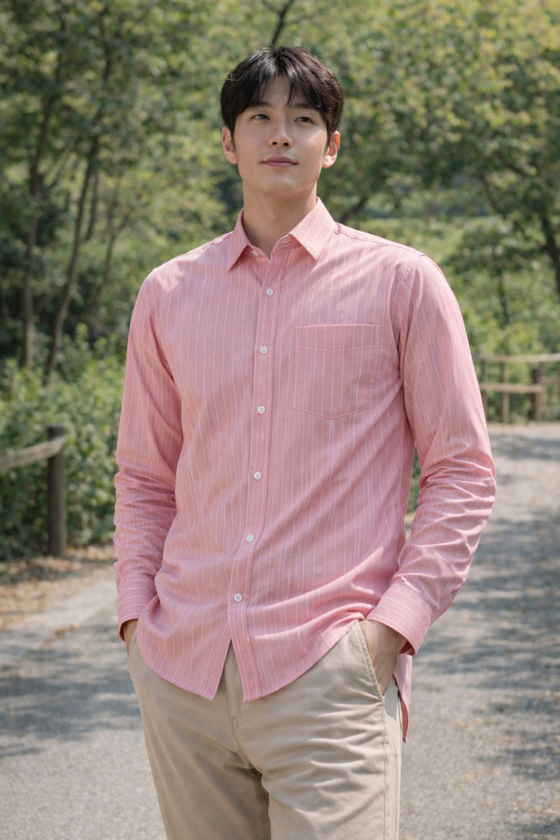 Mens Pink Striped Slim Fit Casual Shirt 9