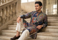 Men’s Grey Abstract Leaf Printed Kurta