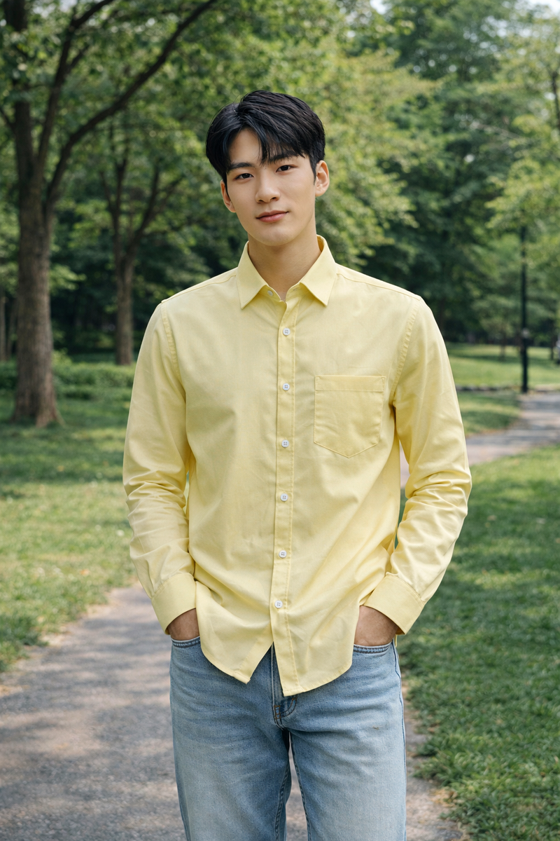 Men's Light Yellow Slim Fit Casual Shirt 3