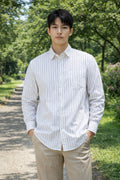 Mens White Striped Slim Fit Casual Shirt