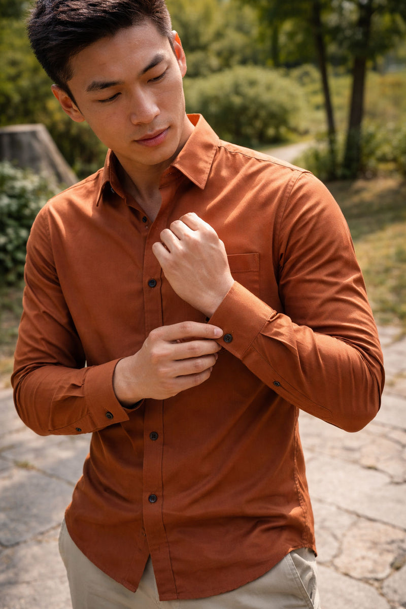 Men's Burnt Orange Slim Fit Casual Shirt 7