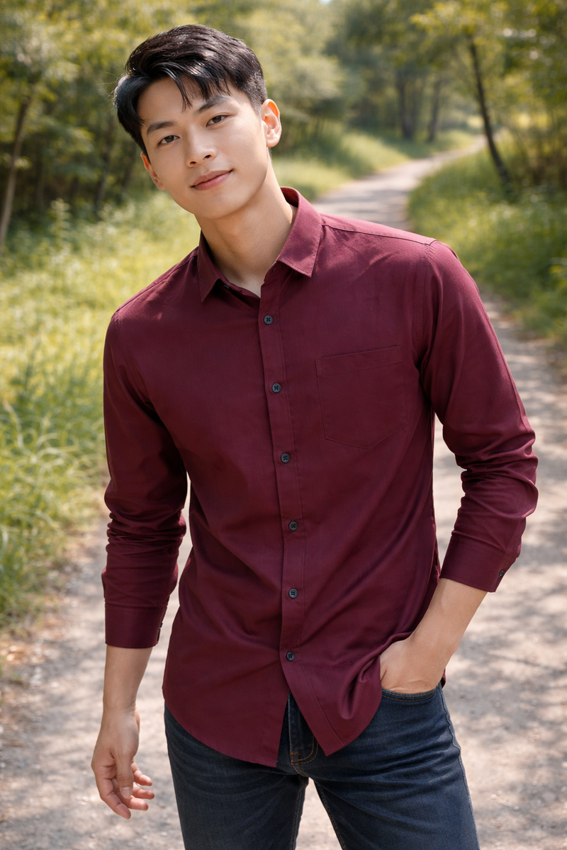 Men's Maroon Slim Fit Casual Shirt 1