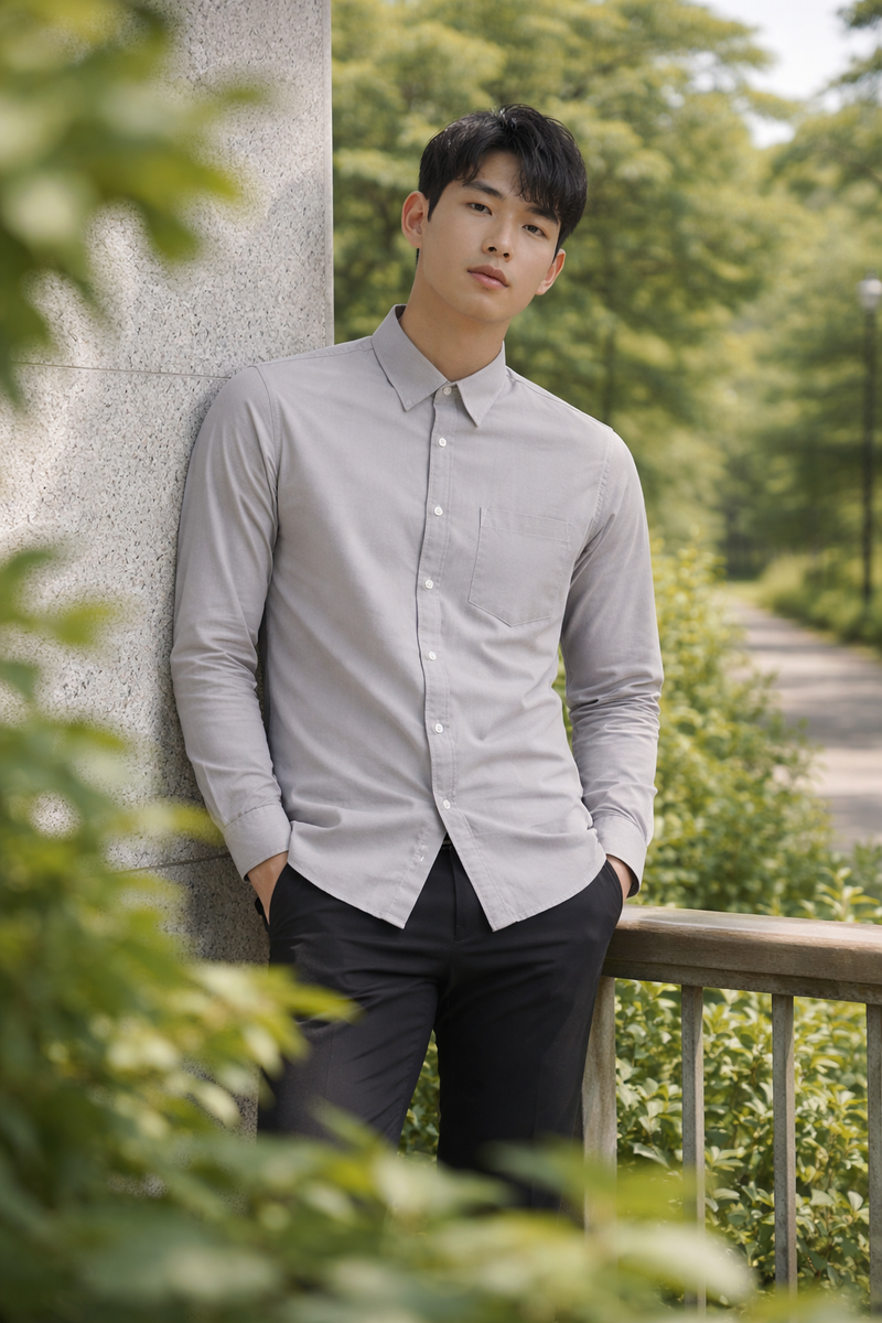 Men's Light Grey Slim Fit Casual Shirt 4