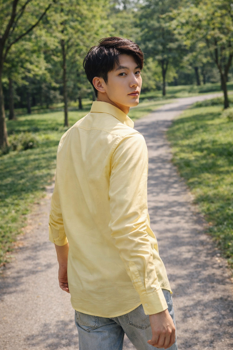 Men's Light Yellow Slim Fit Casual Shirt 8