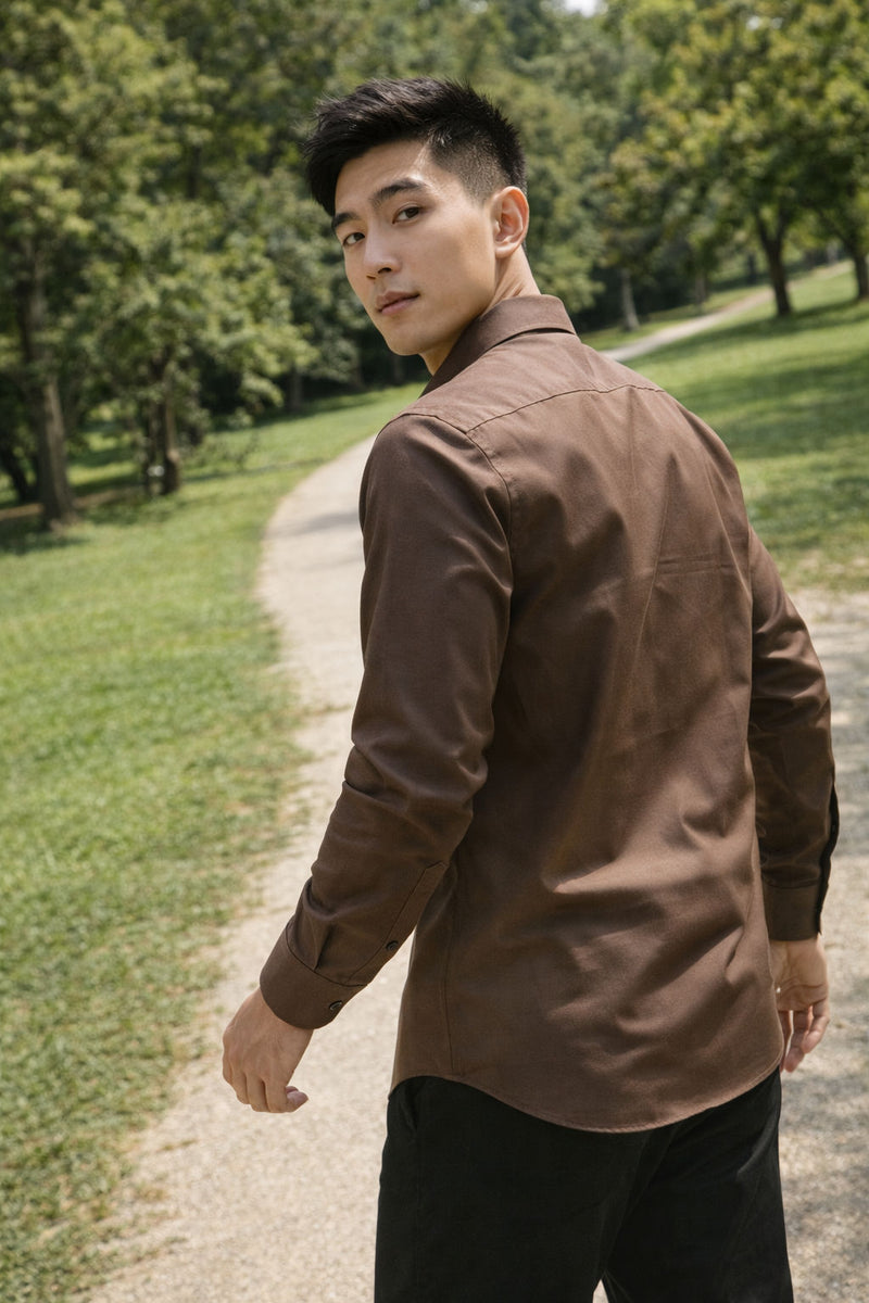 Mens Brown Slim Fit Casual Shirt 6