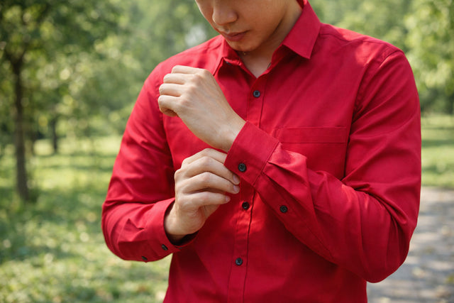 Men's classical red slim-fit casual shirt, product view