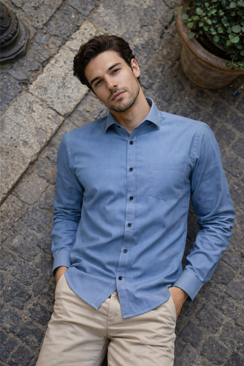 Men's Light Blue Solid Slim Fit Shirt 3