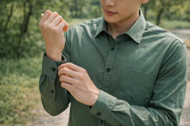 Men's dusty green slim-fit casual shirt, product view