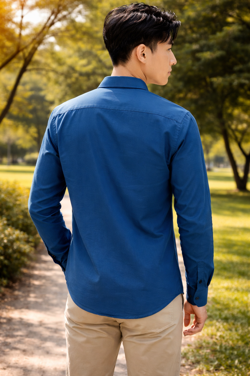 Men’s Blue Slim Fit Cotton Casual Shirt 3
