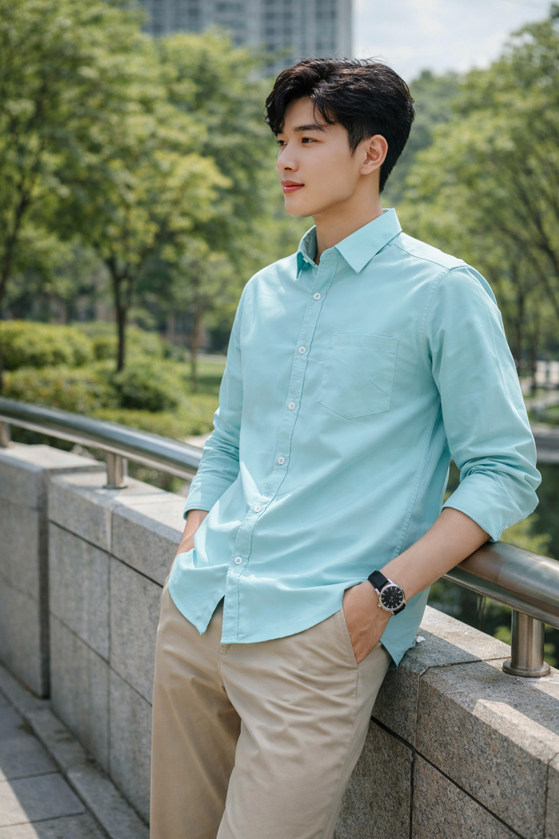 Men's Mint Blue Slim Fit Casual Shirt 7
