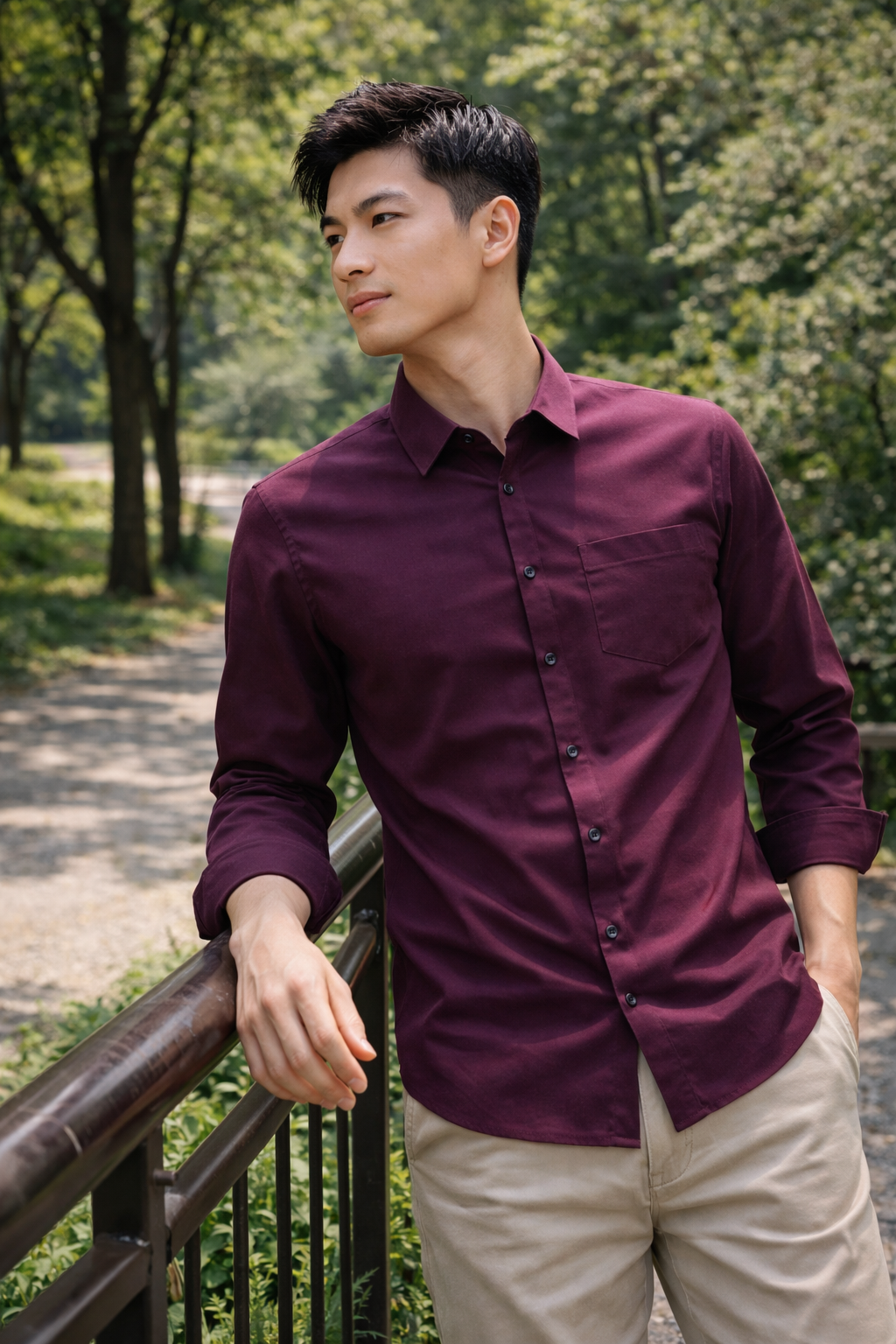 Men's deep purple slim-fit casual shirt, product view